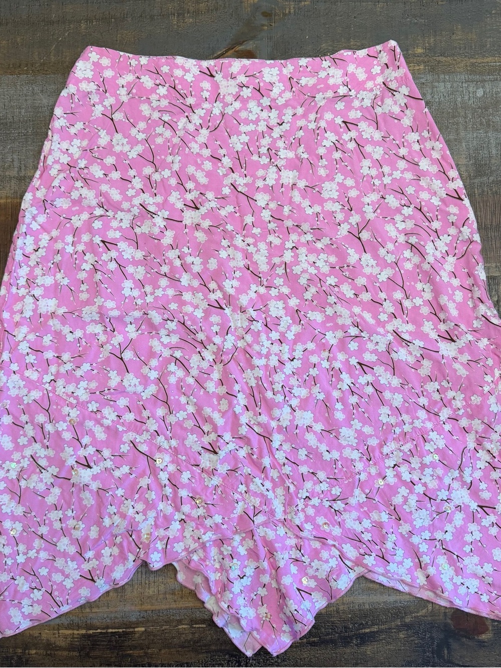 Y2K Pink floral midi skirt with asymmetrical hem